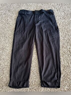 Vince Black Linen Blend Cropped Utility Cargo Pants Size Large